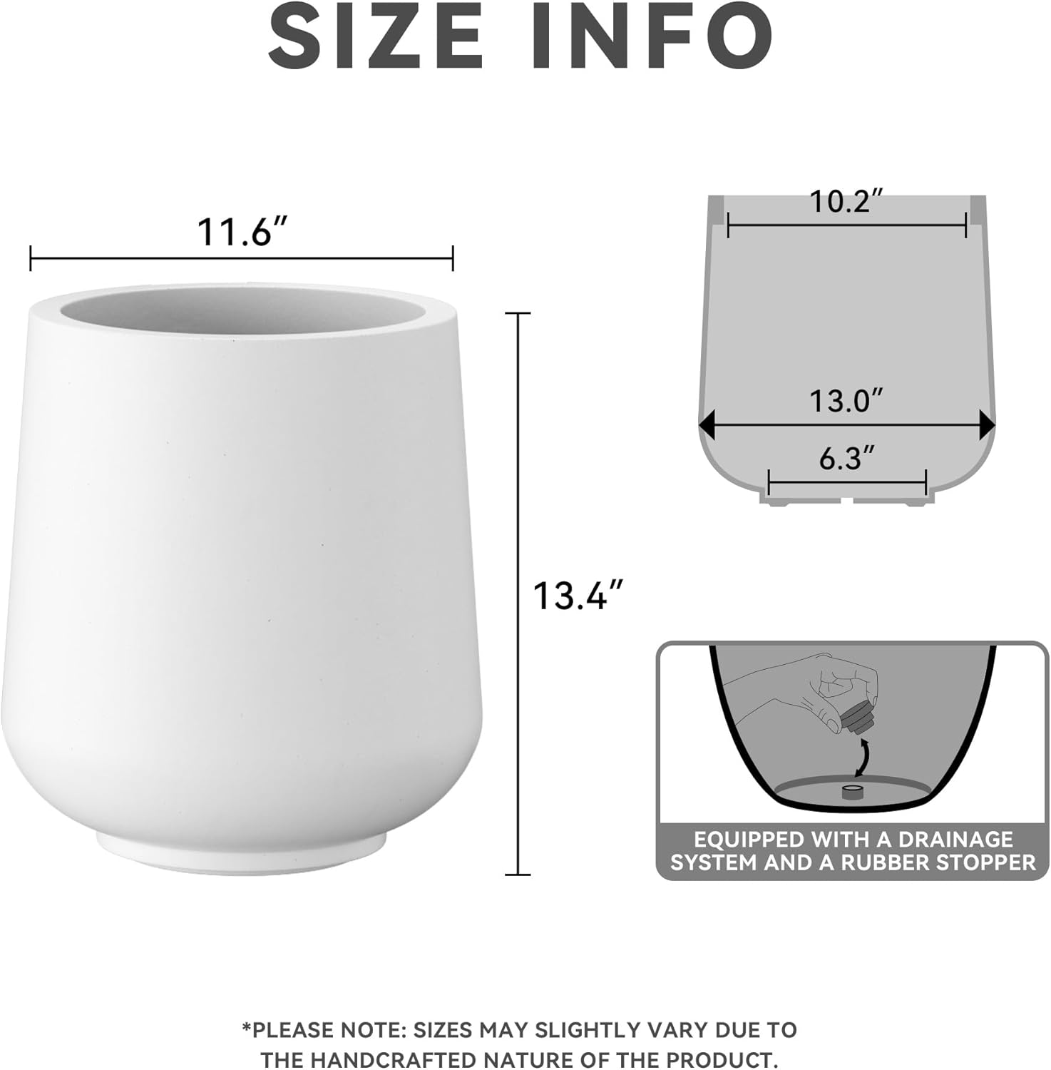 Kante 11.6" Dia Round Concrete Planter, Outdoor Indoor Large Plant Pots Containers with Drainage Hole and Rubber Plug for Home Garden Patio, Pure White Pure White 11.6" D