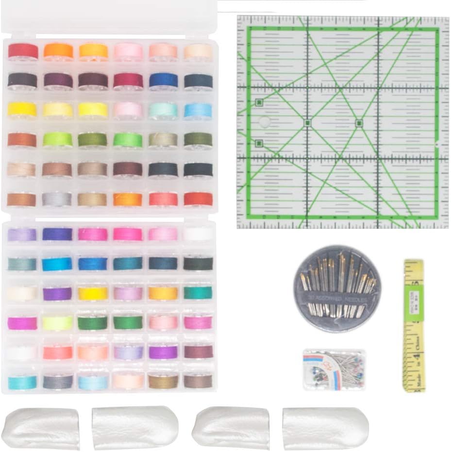 LAMXD 72 Pcs Bobbins and Sewing Threads with Case and Soft Measuring Tape for Brother Singer Babylock Janome (Assorted Colors) for Multiple Sewing Machine Embroidery Thread Sewing Thread DIY.