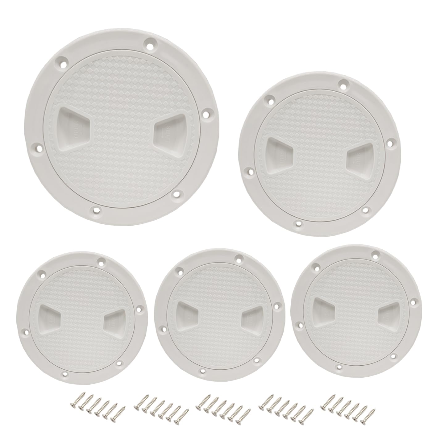 5Pcs 4” 6” Boat Round Non Slip Inspection Hatch,Detachable Cover and Pre-drilled Holes in Deck Plate White with Screw (4 inch)
