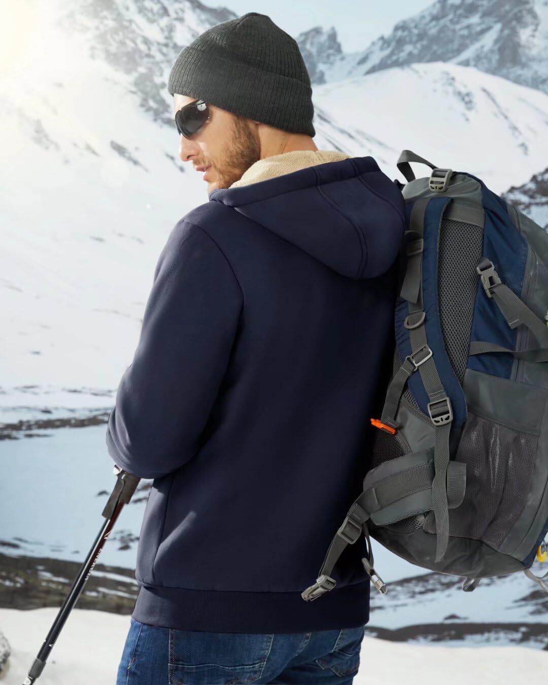 Boladeci Men's Sherpa Lined Hoodie Jacket Winter Warm Heavy Weight Zip Up Hooded Sweatshirt Thick Fleece Coats - Image 7