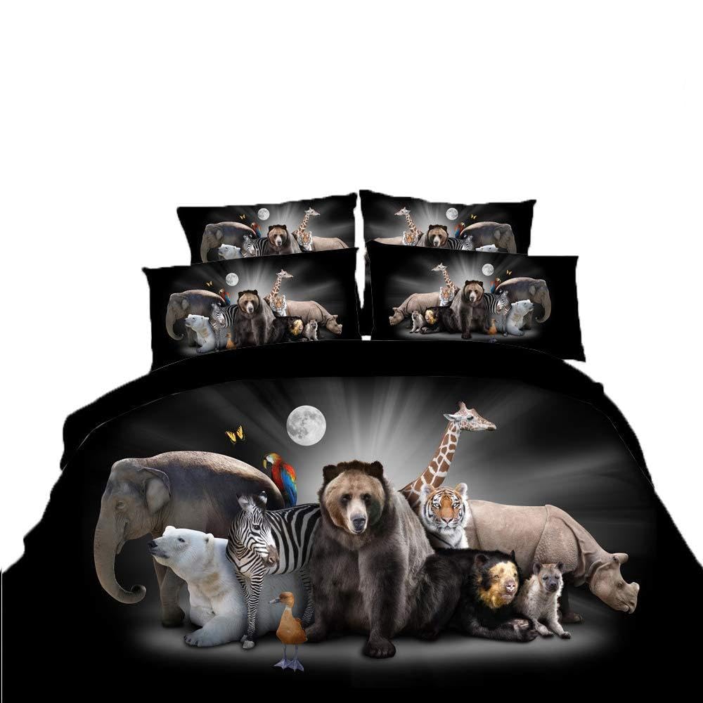 Funda nórdica 3 piezas 260x225 cm estampada con animales y fundas de almohada suavizadas
