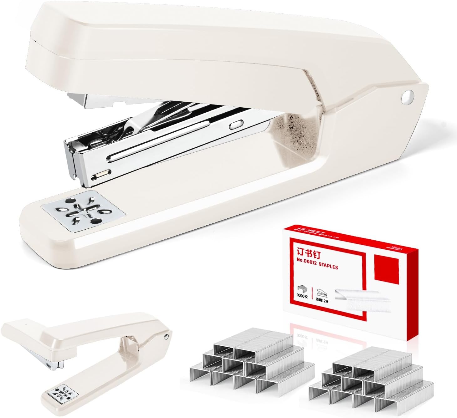 MJMX 360° Rotating Swing-Arm Stapler, 25-Sheet Capacity, with 1000 Staples, 8-Position Lock, ABS Durable Design, for Office/Home/School (Gray White) MJMX 360° Rotating Swing-Arm Stapler, 25-Sheet Capacity, with 1000 Staples, 8-Position Lock, ABS Durable Design, for Office/Home/School (Gray White)