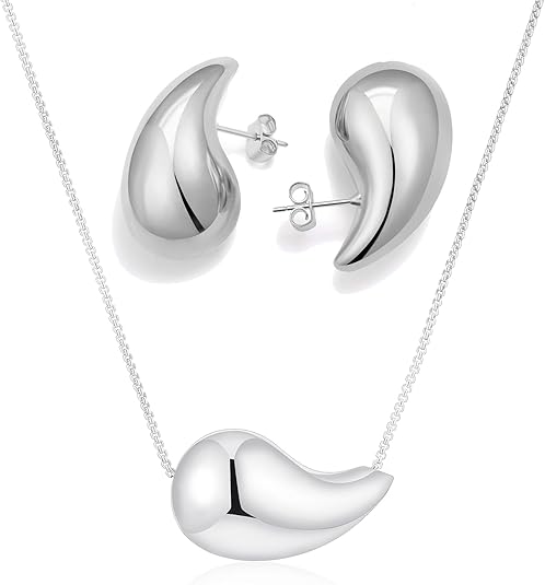 Teardrop Necklace Earrings Jewelry Set for Women, Dupes Drop Dainty 14k Gold Plated Water Hypoallergenic Pendant Necklace