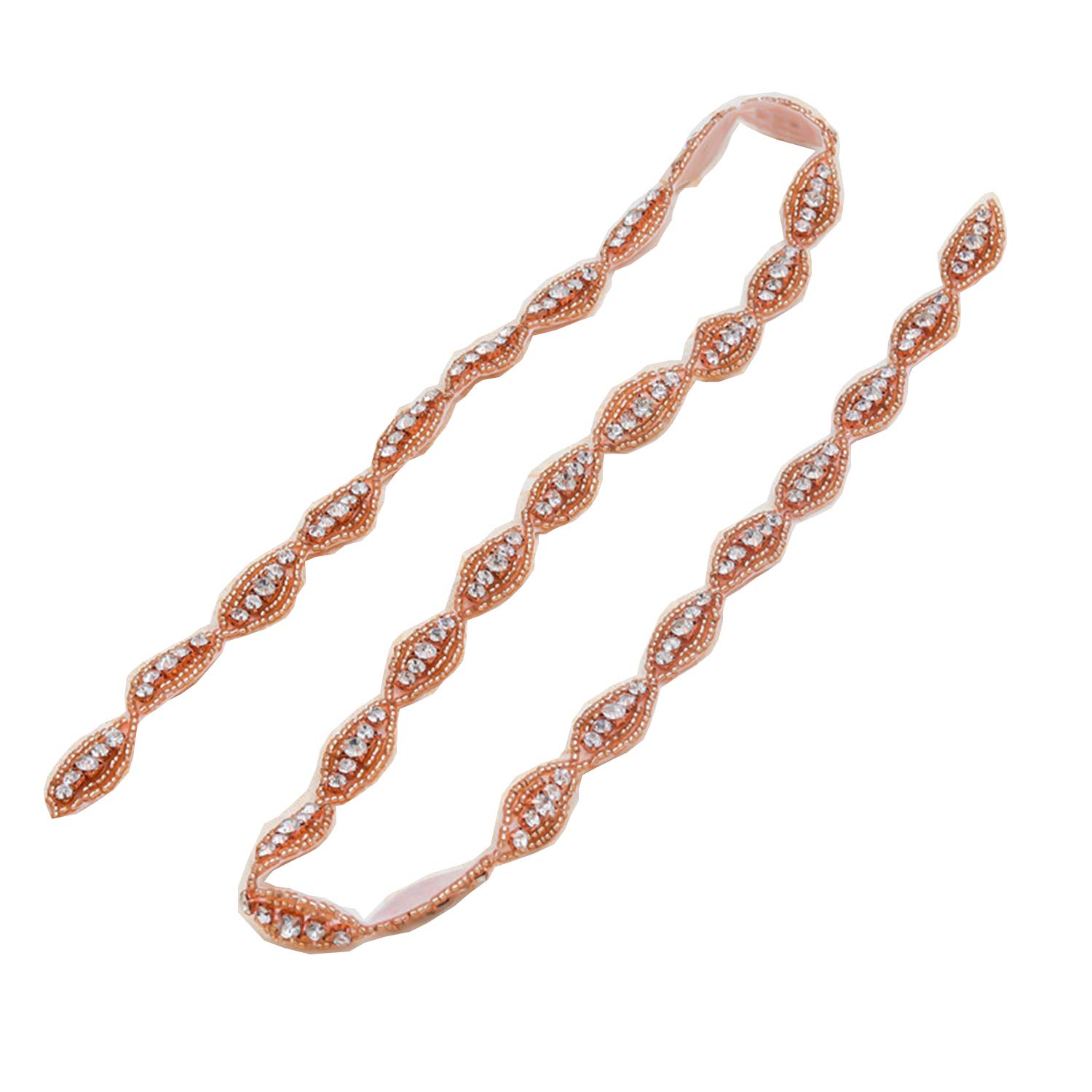Rhinestone Trim Iron on Applique Crystal Rhinestone Chain Prom Dress Sash Belt Applique Bridal Gown Belt for Big Day (Rose Gold,30cm)