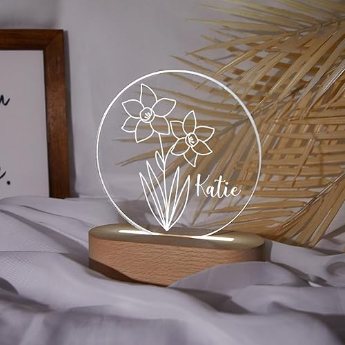 Miniatura 7 de Luz nocturna de flor de nacimiento, luz de noche de flor de caléndula de octubre, luz LED personalizada, regalos para amigos, lámpara de noche LED