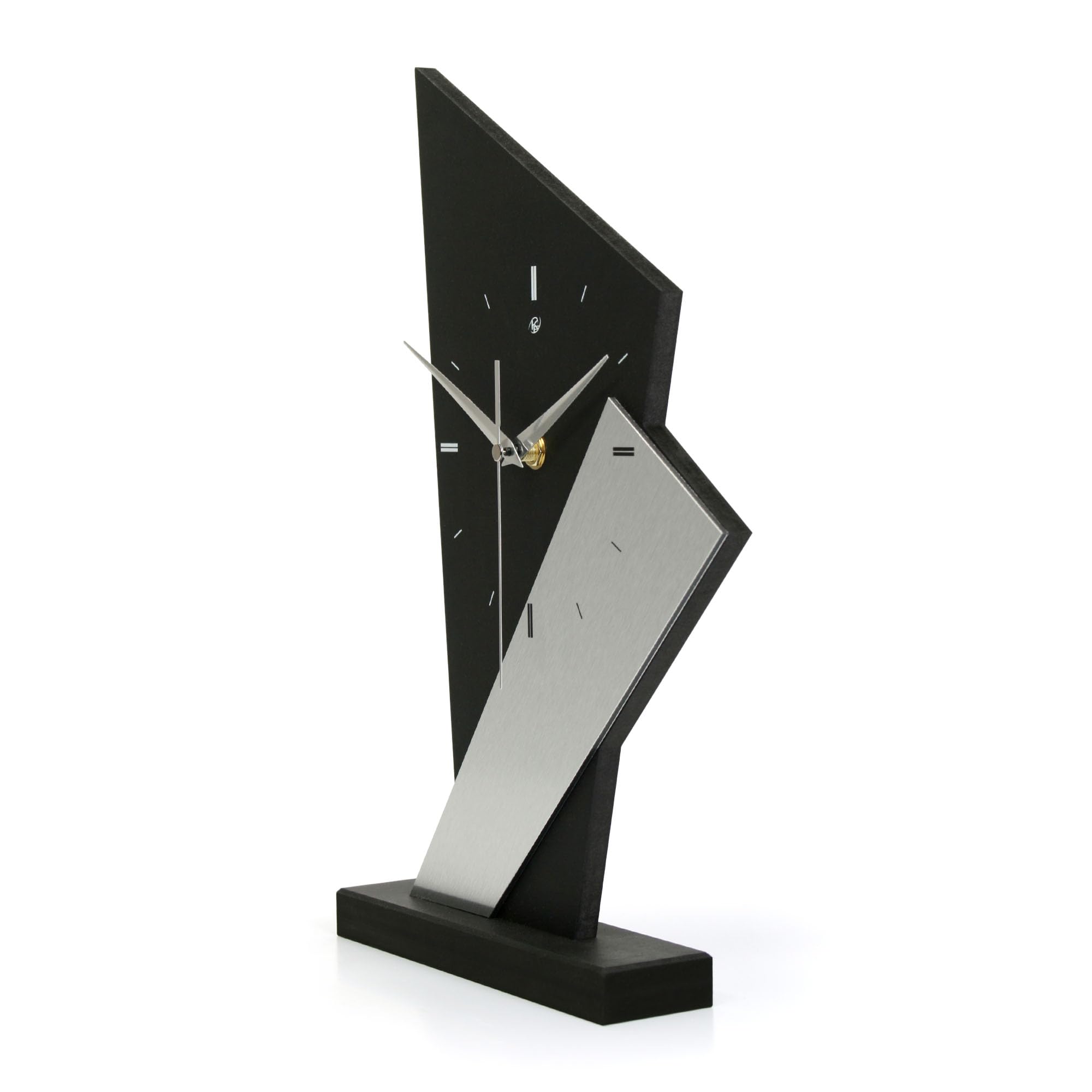Kreative Feder Designer-Standuhr „Square“ aus Holz – Schwarze Tischuhr in modernem Look ohne Ticken (Silver Square, leises Funkuhrwerk)
