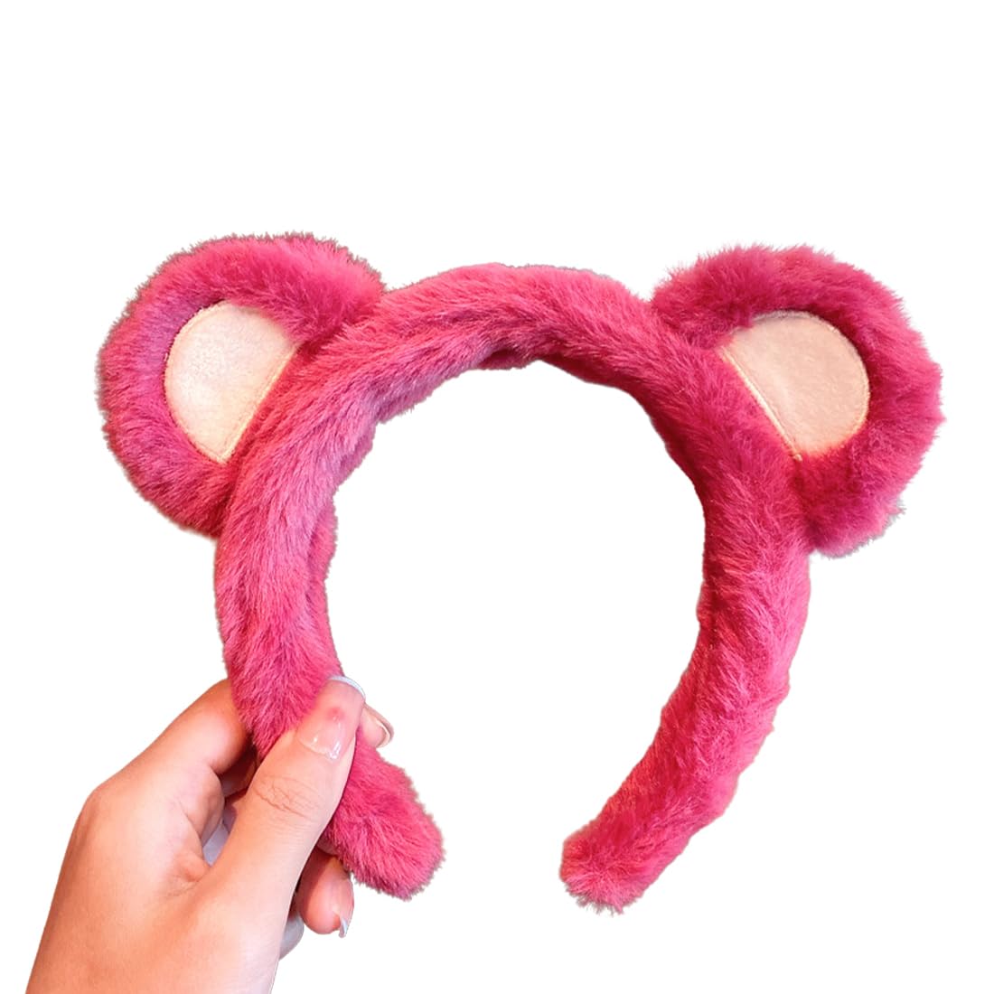 Diadema con Orejas de Oso,Diadema con Orejas de Animal Peluche Lavado Moda Suave Cómoda Diadema para Lavarse Para Cabello Adultos Niños Decoración(Rojo)