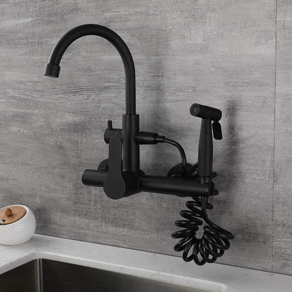 Grifo de cocina mural de acero inoxidable con caño giratorio de 360 grados de doble orificio