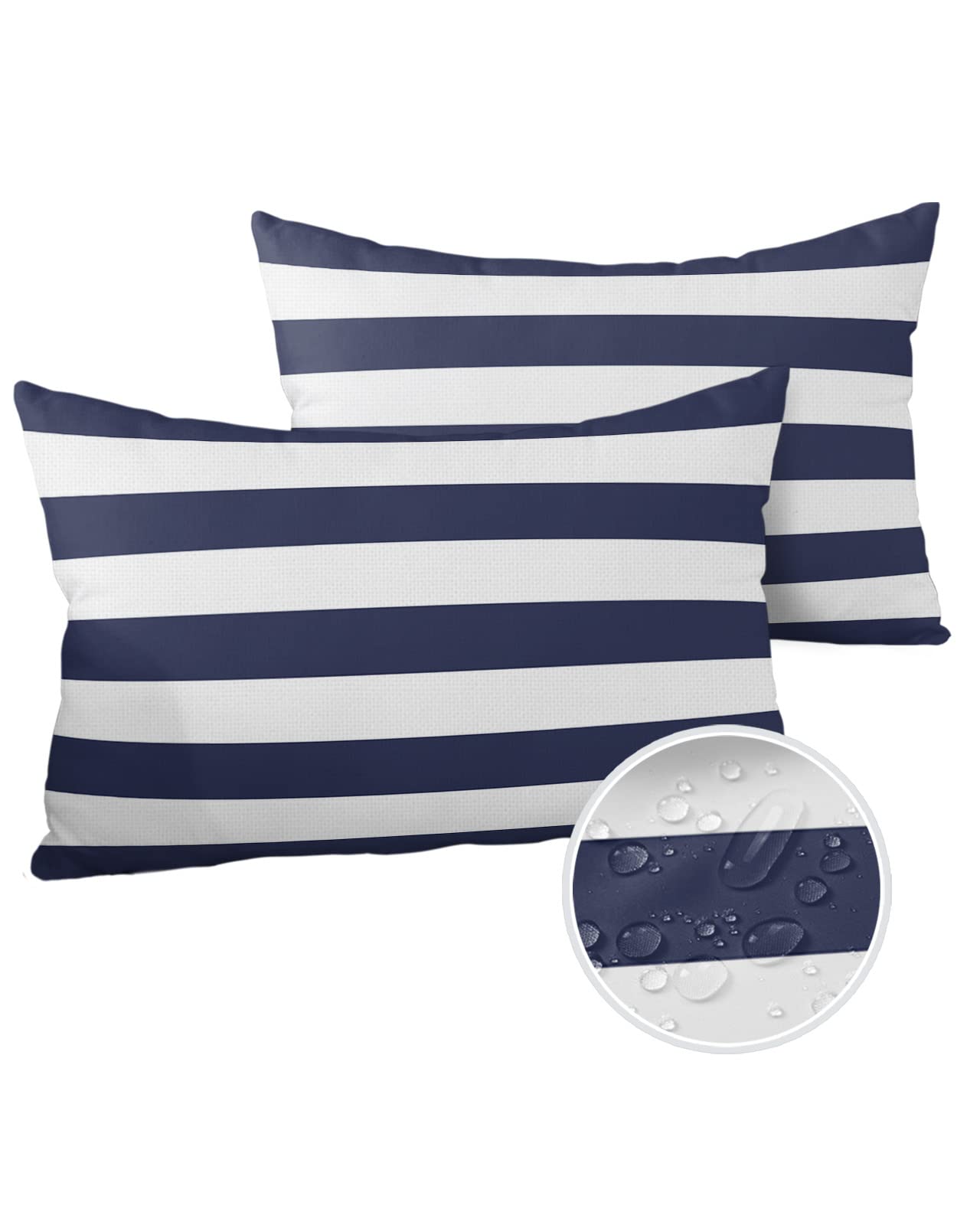 Lumbar Throw Pillow Covers 12x20 Outdoor Waterproof Pillow Covers for Patio Furniture Nautical Striped Throw Pillow Cover Navy Blue Pillowcases Set of 2 Cushion Case for Sofa Couch Chair Home Decor