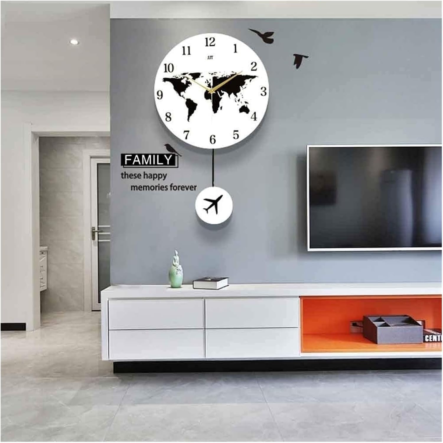 Modern Minimalist Clock Creative Wall Clock Personality Fashion Nordic Wall Clock Living Room Mute Decorative Clock (Color : Aircraft)