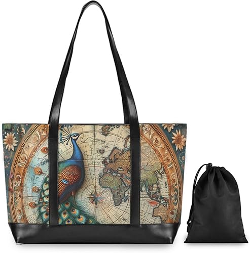 Miniatura 2 de Vintage Peacock patrón simple mujer trabajo tote bolsa con cremallera bolsa 14 pulgadas para mujeres trabajo con bolso para laptop mujer