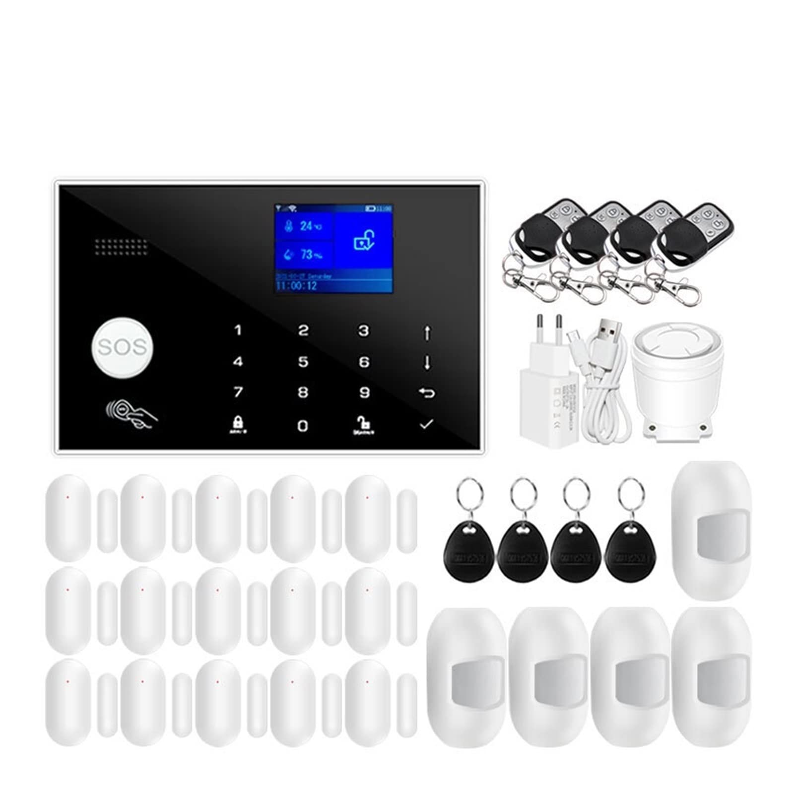 Tuya GSM de alarma seguridad for el hogar Soporte Red Temperatura Humedad Kit for inteligente Para casa y garaje(Option C)
