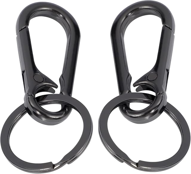 nuoshen 2 Pcs Metal Clip Keyring, Black Lobster Clasps Swivel Clips KeyChain Carabiner Keychain for Car Keys Men
