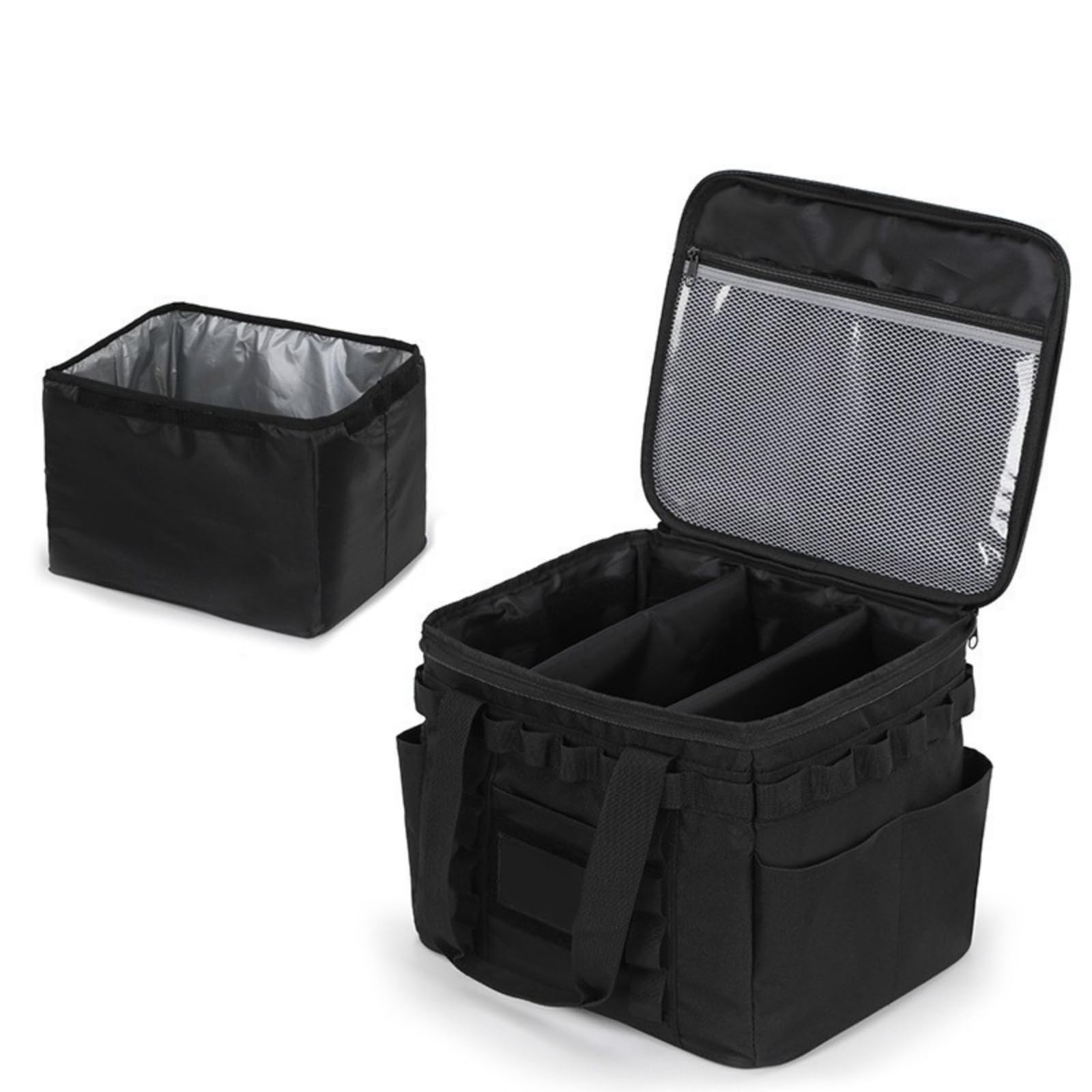 Outdoor Folding Light Borsa da Campeggio Organizer Contenitore Custodia con Scomparti in Poliestere Imbottito Portatile con Manici Adatto a Campeggio Viaggio Auto Picnic, Nero