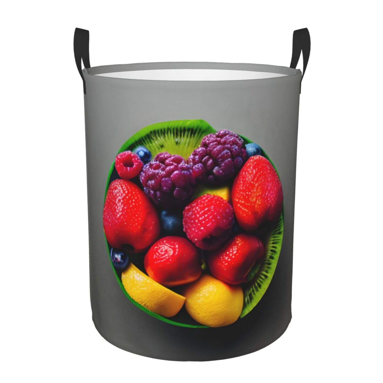 M Collapsible Laundry Hamper Round Fresh and juicy Fruit Rainbow Print Storage