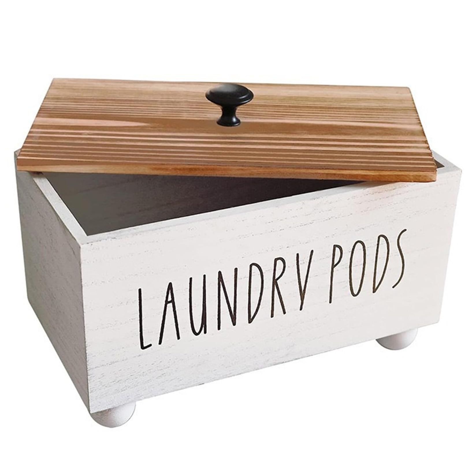 Neptuiby Laundry Pod Holder with Lid & Compartments Laundry Pod Container Holder Pods Storage Container Wooden Multi-Use Dryer Sheet Wood Bathroom Organizer Box