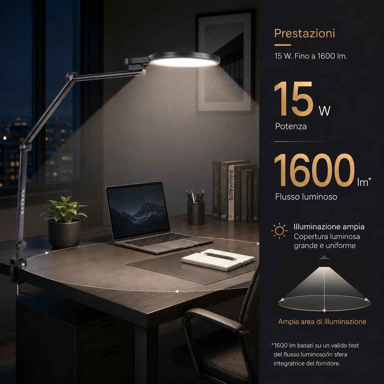 Lampada da scrivania LED con base, 15W 1600 lm regolabile