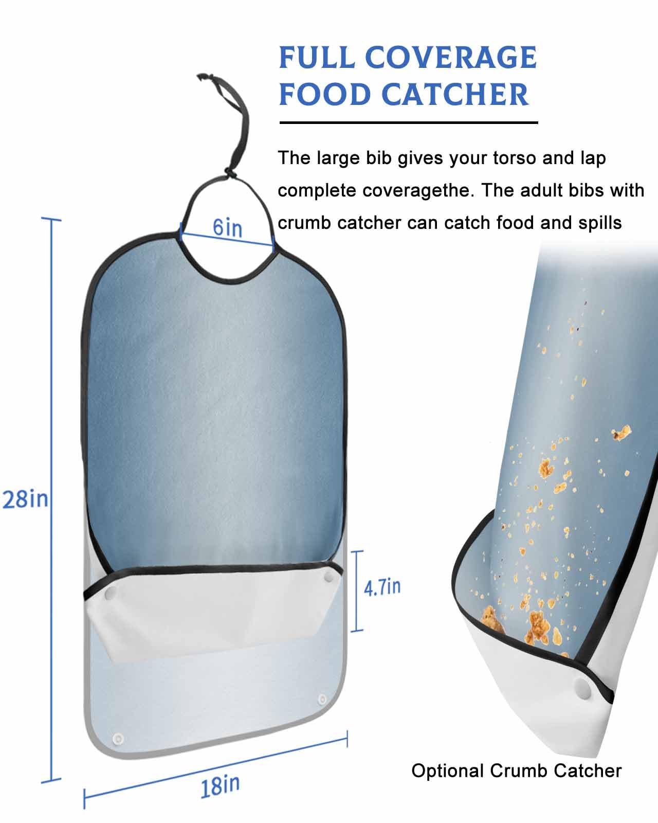 LEOKOTI Blue Ombre Adult Bibs for Eating, Waterproof Bibs with Food Catcher & Adjustable Snap Closure, Modern Gradient Abstract Art Washable Clothing Protectors Adult Bibs for Elderly Women/Men