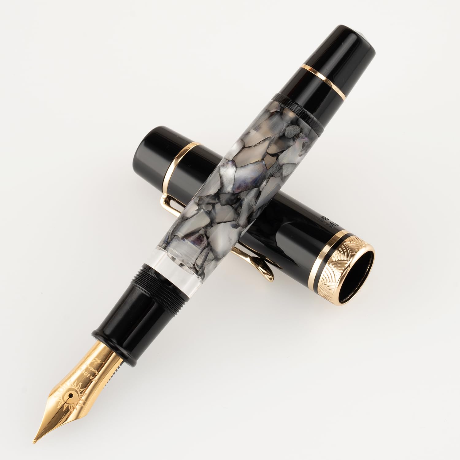 erofa Majohn P139 Piston No. 8 Fountain Pen Fine Nib with Box, Large Capacity Grey Marble Acrylic Writing Pen - Image 4