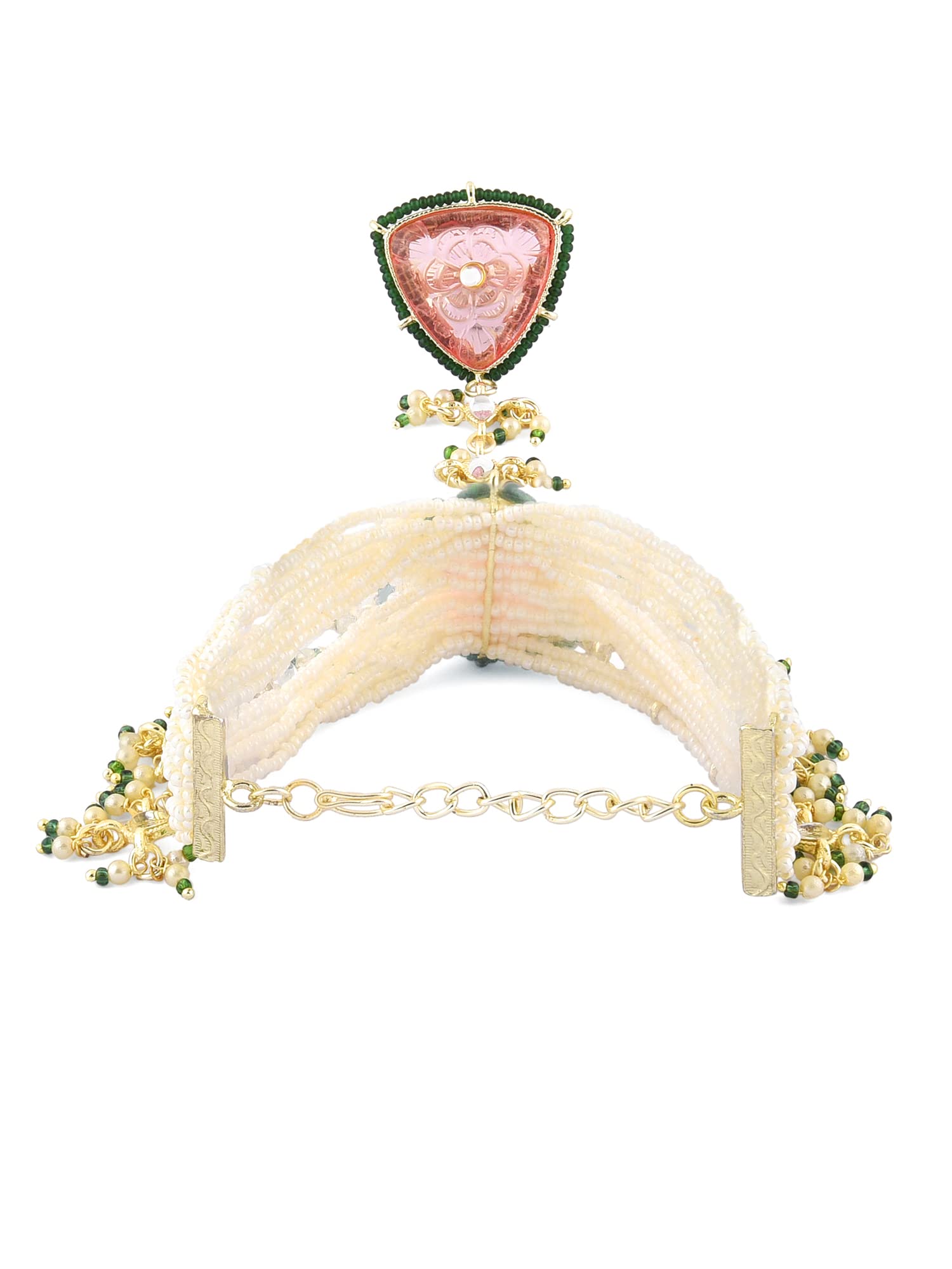 Women's Pink & Green Multistrand Bridal Hand Harness