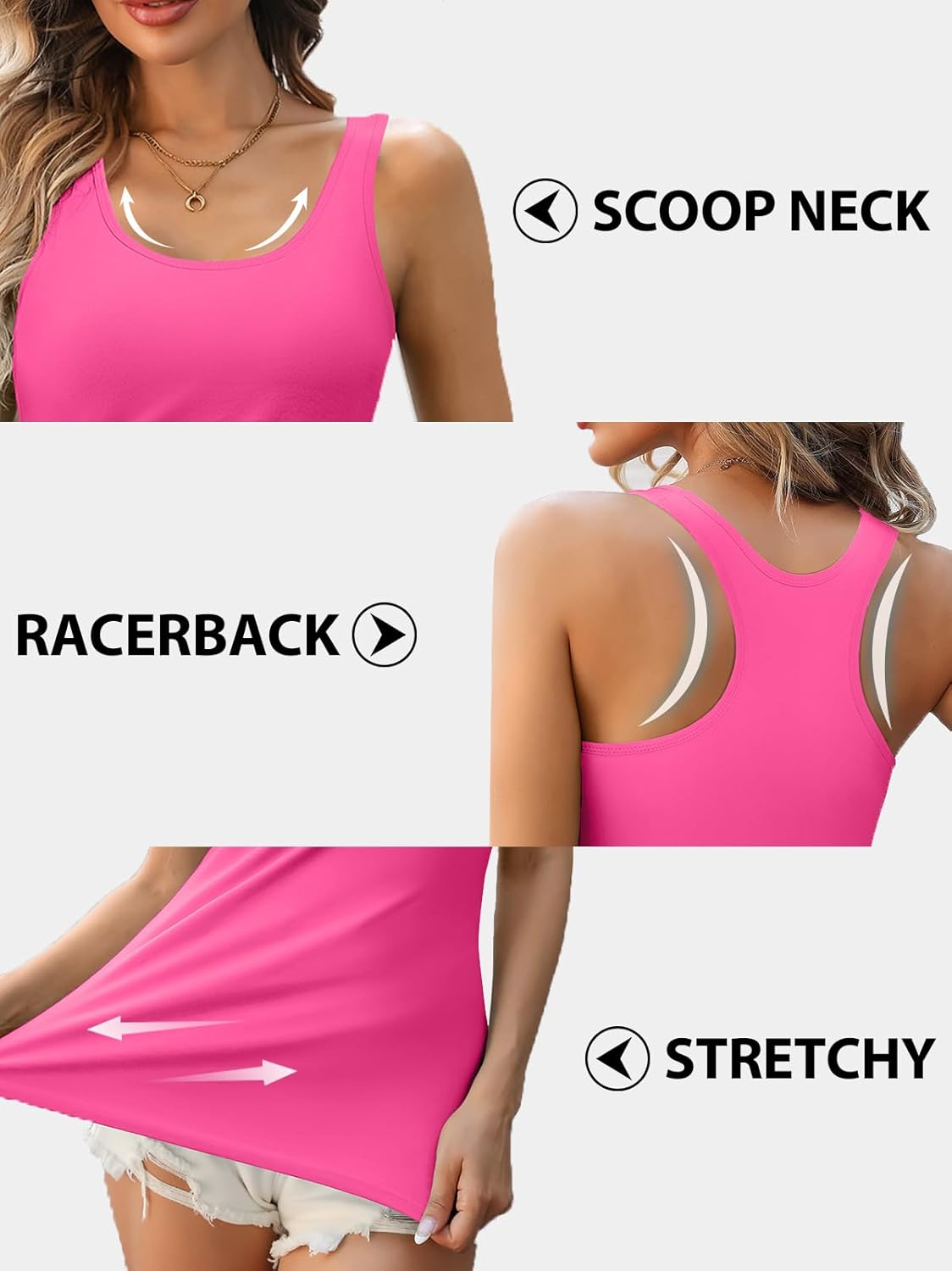 V FOR CITY Racerback Tank Tops for Women with Shelf Bra Cotton Wide Strap Camisole Yoga Cami Shirts 3 Pack - Image 5