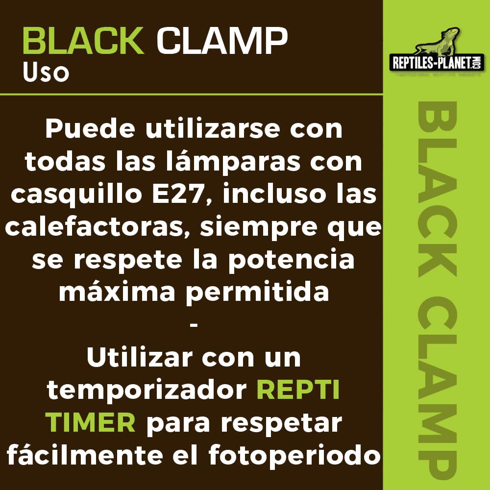 Reptiles Planet Black Clamp 14 - Soporte de Bombilla con Pinza para terrario (14 cm de diámetro, 16 cm)