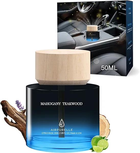 Car Air Freshener for Men & Women – Long-Lasting Mahogany Teakwood Essential Oil Diffuser for Car Cup Holder – 50ML (1.7 FL OZ) Car Scent Diffuser, Inspired by Perfume – Made in USA