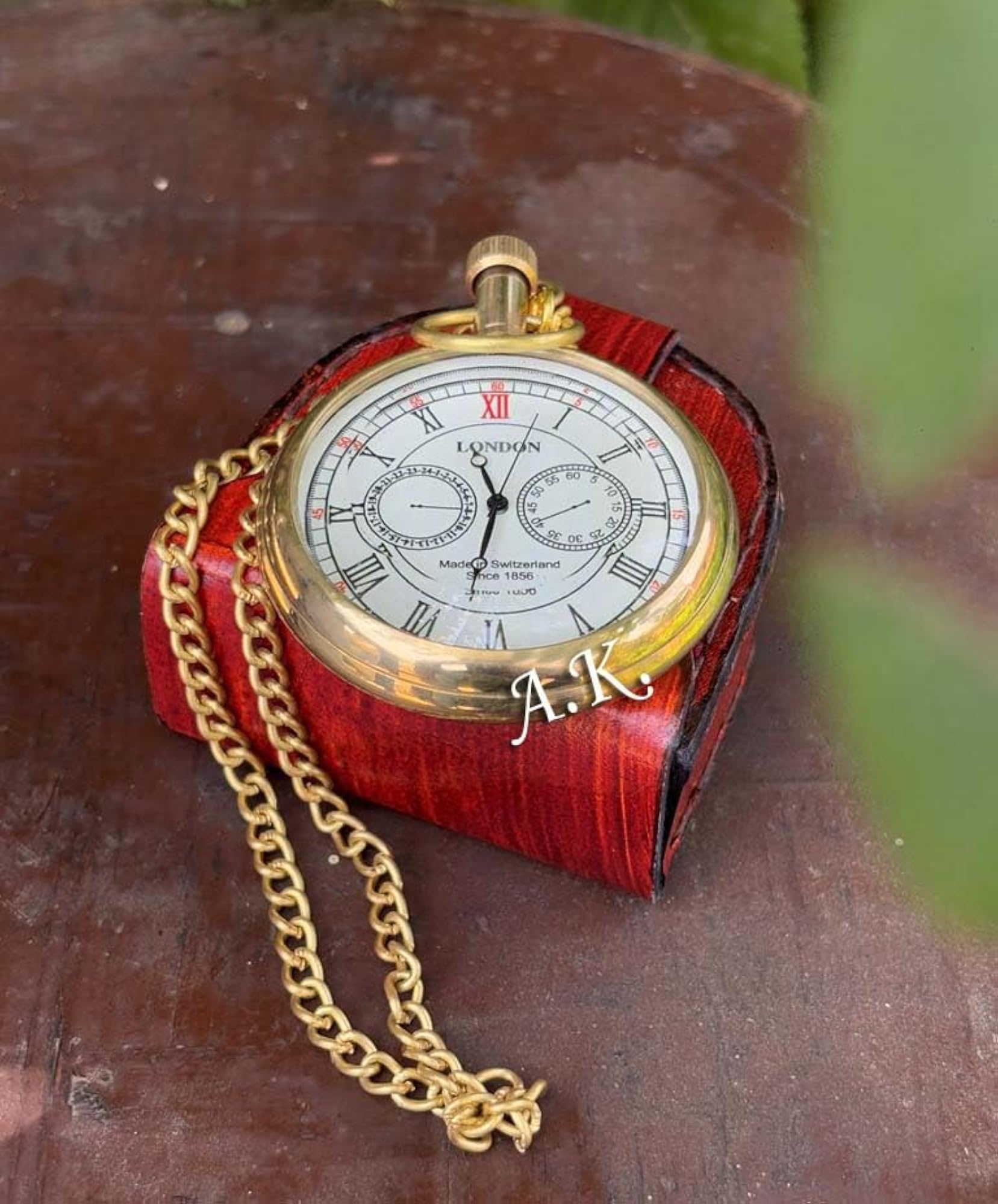 Antique Pocket Watch with Chain, Golden Finish