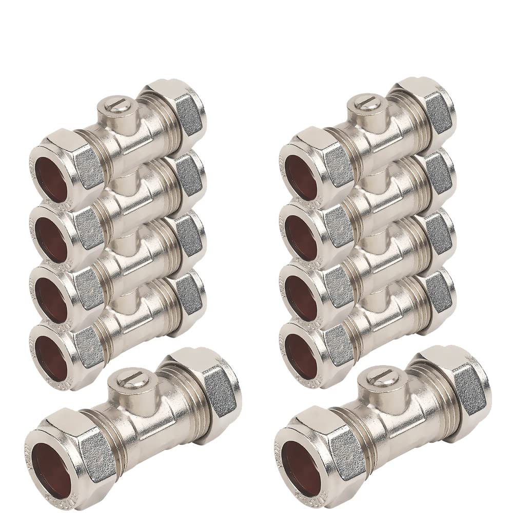 10 Pack 15mm Chrome Isolation Valves – WRAS Approved Brass Shut Off Valves for Plumbing – Compression Fit – Reeds