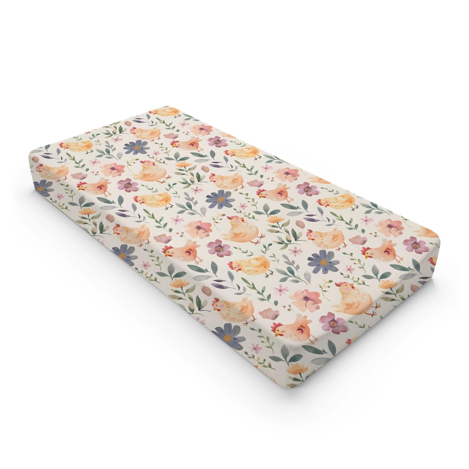 Cartoon Farm Animals Chicken Flowers Floral Leaves Baby Changing Pad Cover,Unisex Farm Nursery Diaper Changing Table Pad Mat Sheet for Boys Girls-16x32