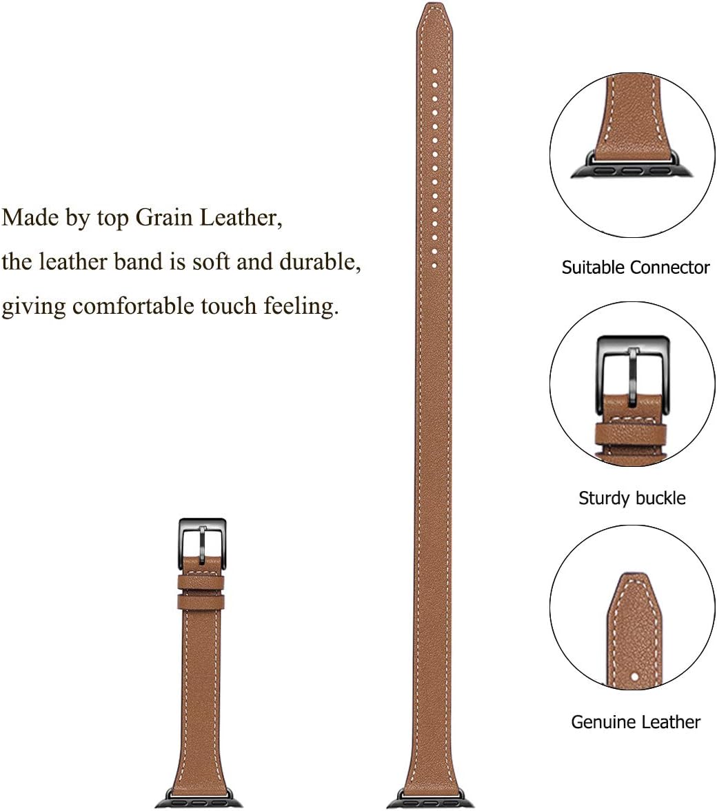 Amazing 🔥 Bestig Band Compatible for Apple Watch 42mm 44mm 45mm, Genuine Leather Double Tour Designed Slim Replacement Strap for iWatch Series 7 6 SE 5 4 3 2 1 (Brown Band+Black Connector)