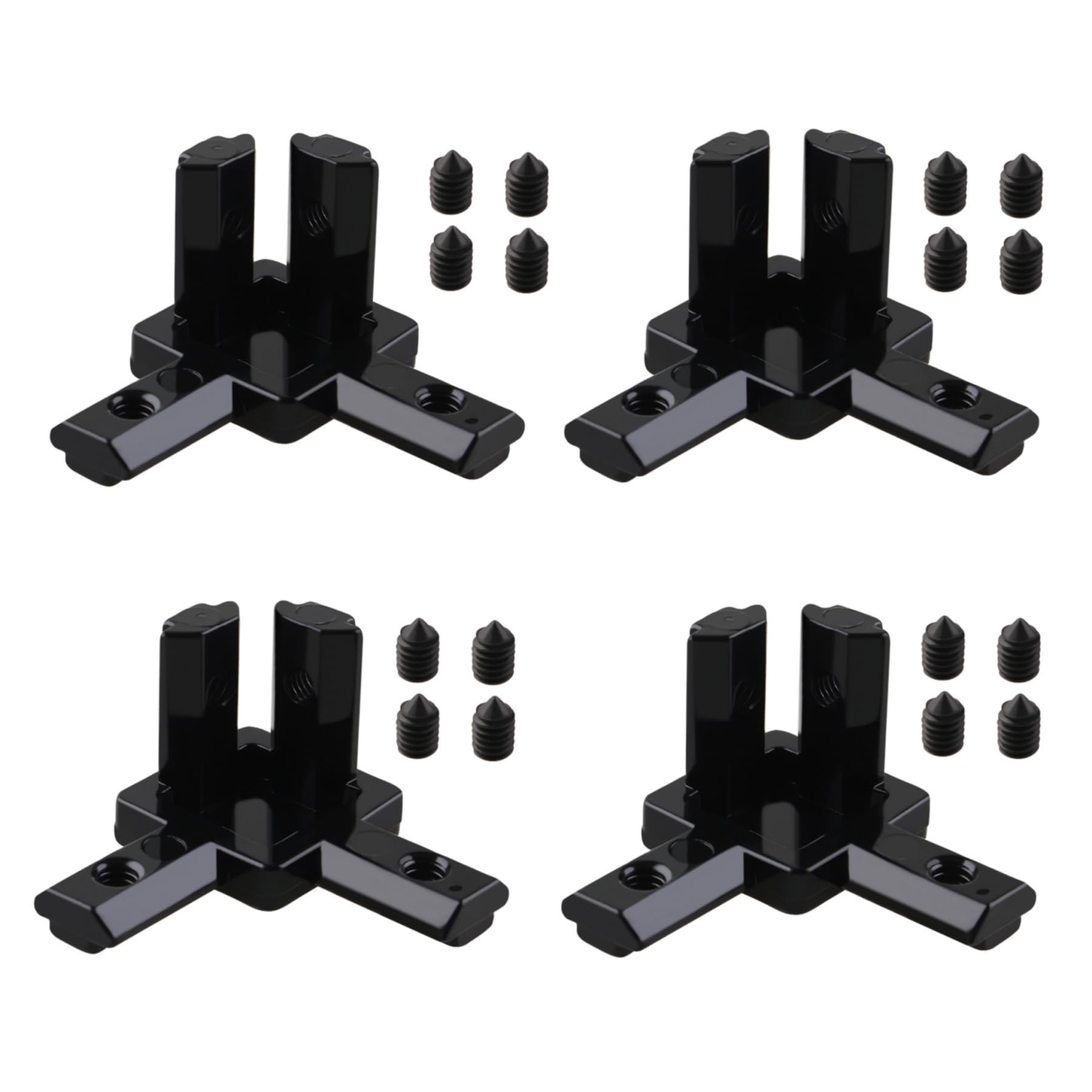 ANWOKIT 4 Pack 3 Way End Corner Bracket Solid Connectors with Set Screws for 2020 Series 6mm Slot Aluminum Extrusion Profile Accessories