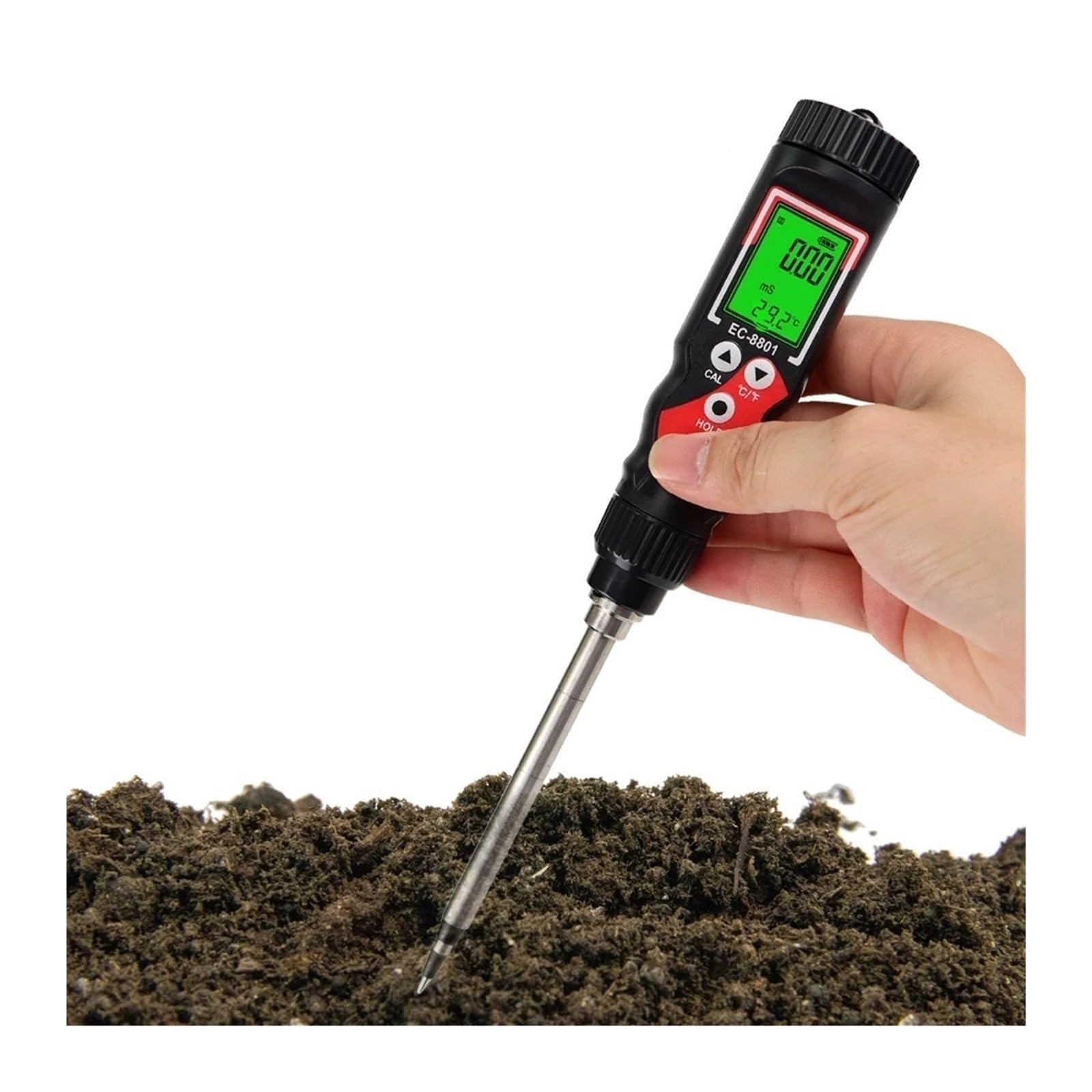 Testeur de Sol Haute précision 0,00-10,00 mS/cm EC Meter LCD numérique EC/Temp 2 en 1 Détecteur ATC Détection température for Jardin et Ferme Jardinage, Agriculture