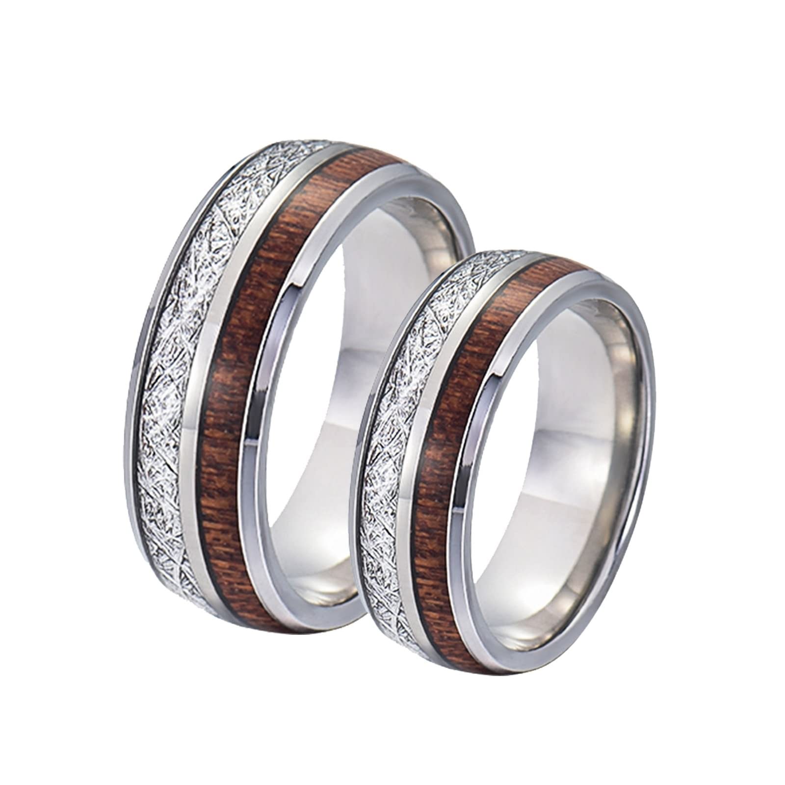 Anillo Hombre Carburo de Tungsteno, Alianza Boda Mujer 2 Piezas Anillo de Plata de 8mm con Incrustaciones de Madera y Metal