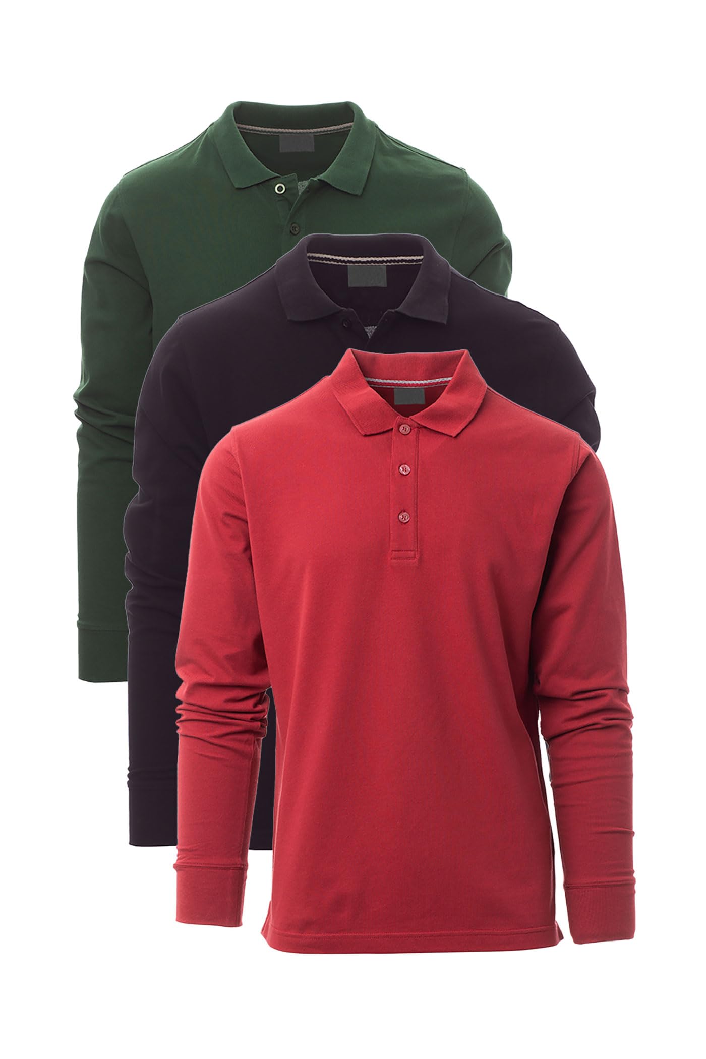Herren Poloshirt Langarm 3er Pack - Regular Fit Polohemden mit Kragen und Knopfleiste - Baumwolle mit 210g/m² - Arbeitskleidung, Freizeit, Business, Set Poloshirts - große Größen S bis 5XL