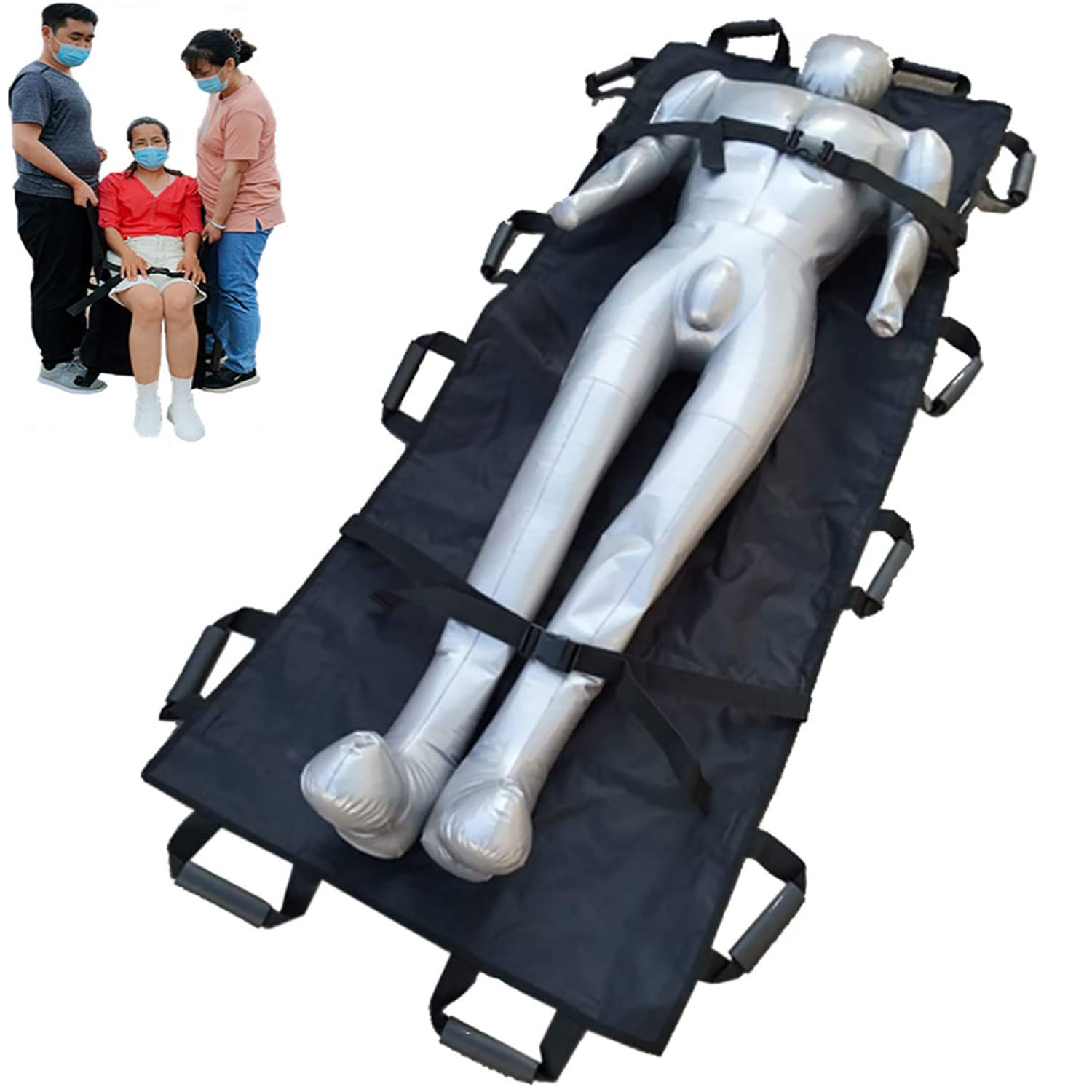 Barella Medica Pieghevole, Barella Portatile Multifunzionale Di Primo Soccorso Con Cintura Di Sicurezza, 12 Maniglie, Scheda Di Trasferimento Paziente Foglio Scorrevole Mobilità Leggera, 180 * 70 Cm