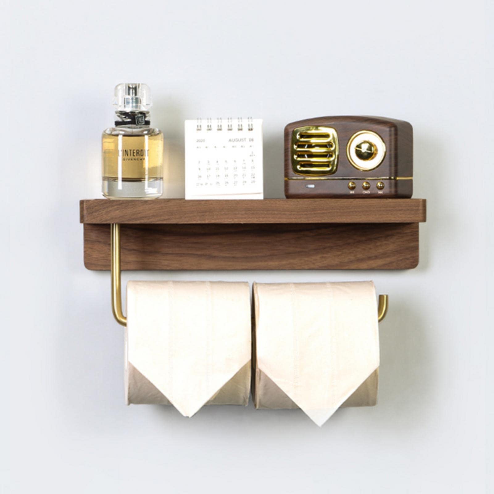 Portarotolo di carta igienica – Porta carta igienica da bagno in legno senza foratura, supporto da parete per telefono cellulare, scatola (L)
