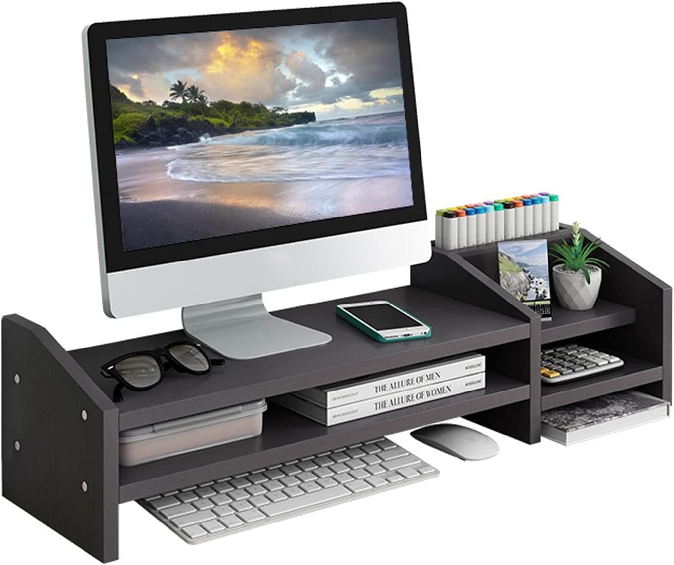 YLMKDE Computer Monitor Riser,Monitor Stand,2 Tier Wooden Computer