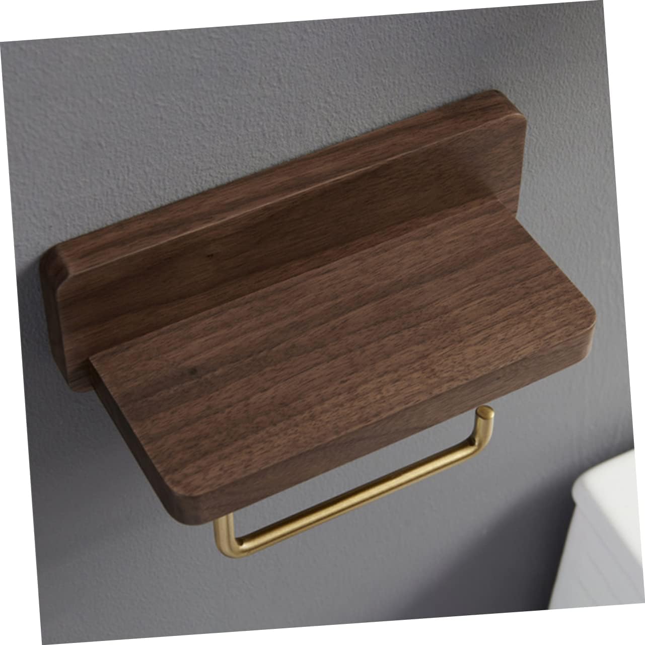 Toilet Paper Holder Wooden Paper Towel Holder Stand Wall-Mounted Space-Saving Easy to Install