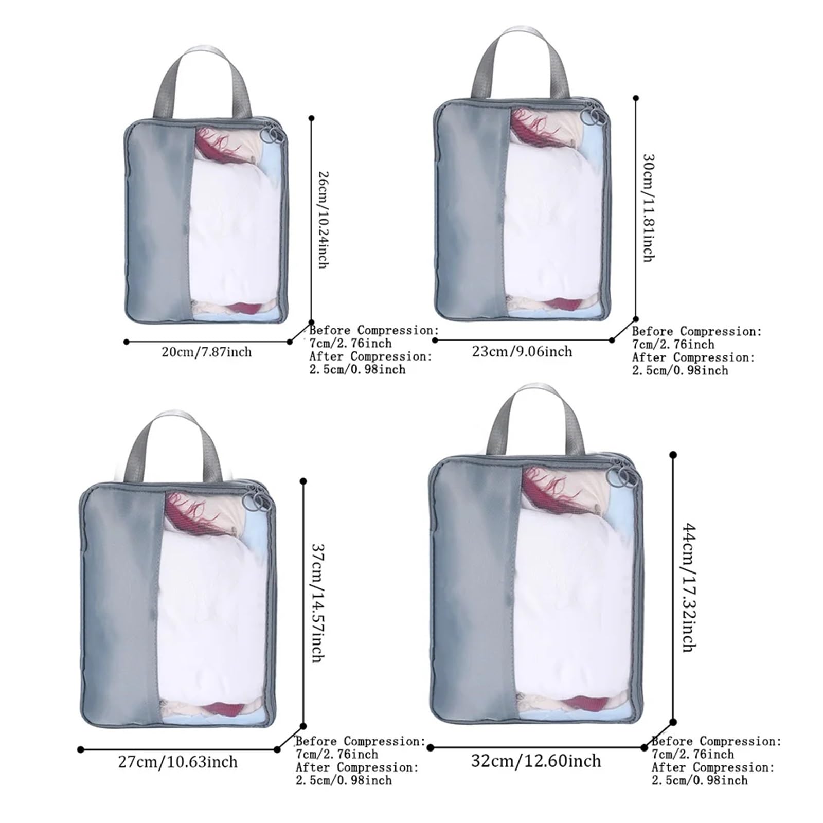 Cubi di imballaggio 4PCS Comprimibile portatile impermeabile sacchetto di immagazzinaggio