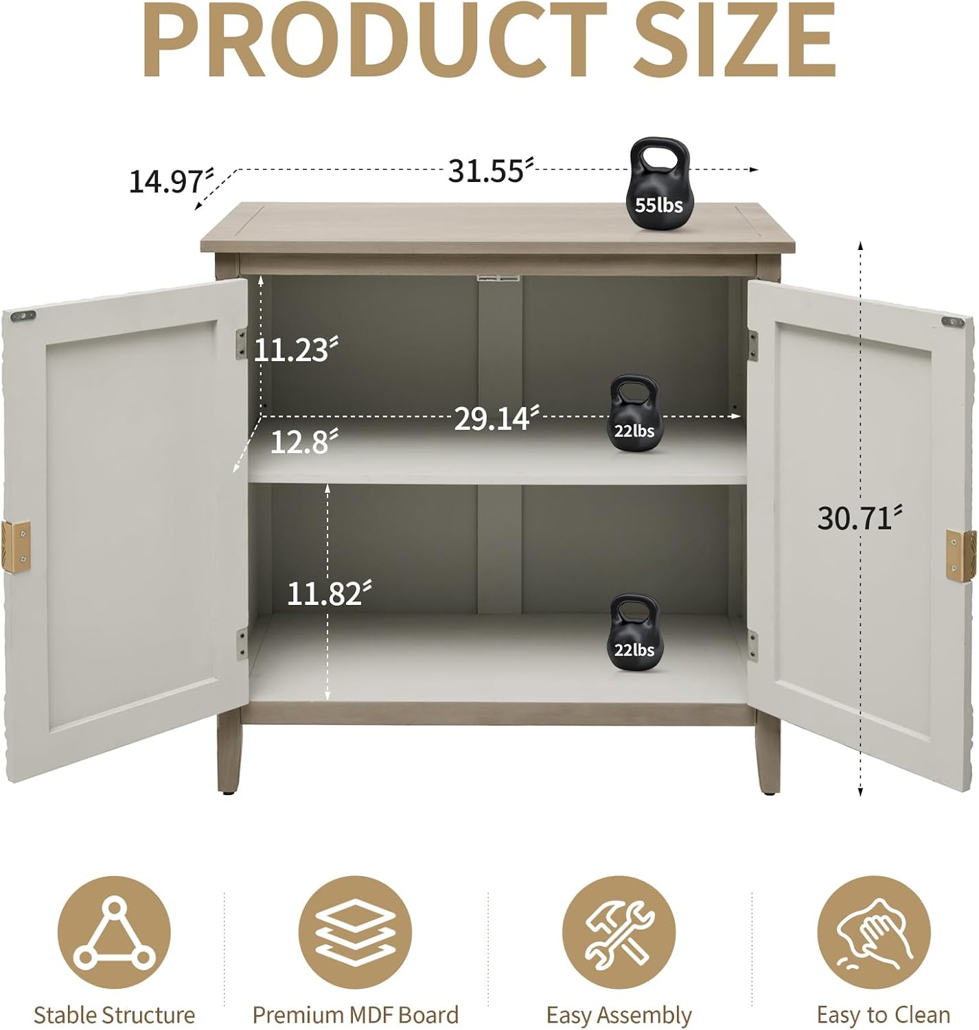 Sideboard Buffet Cabinet with 2 Carved Door Panels and Adjustable Shelf Storage, As Tv Stand、Sofa Table, Wood Credenza for Living Room, Dining Room, Kitchen, Office, Set of 2