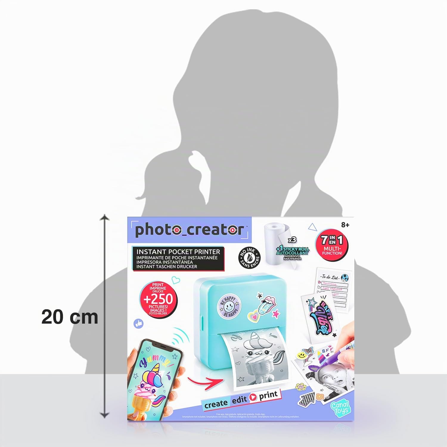 Canal Toys - Creator - Impresora Instantánea de Bolsillo +250 Fotos | Imprime +250 Fotos, Con Papel Adhesivo, Pegatinas, Rotuladores, Cable USB