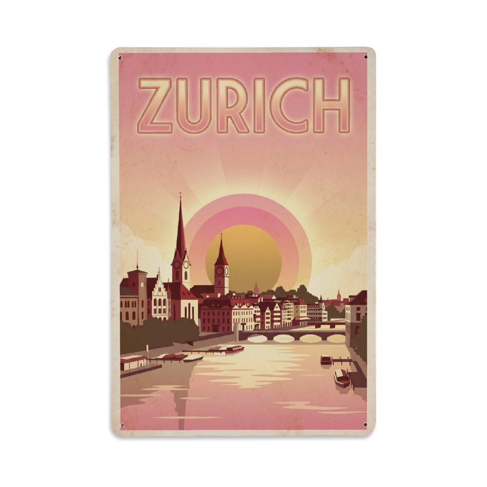 Este 8X12inch Style Vintage Travel Zurich Switzerland Hopeful Metal Tin Sign