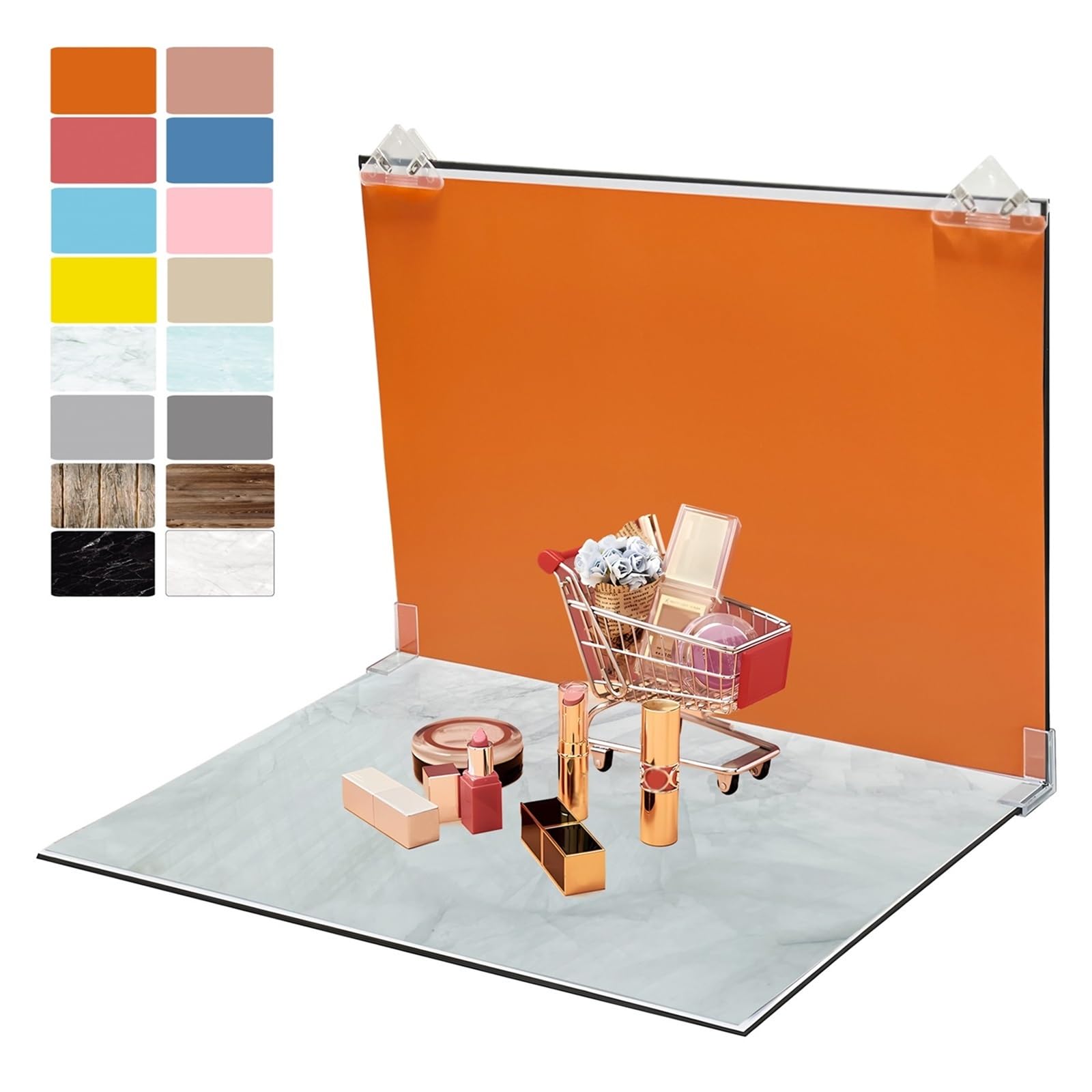 8PCS/16Patterns Photo Backdrop Kit,16.5 x 11.5 Double-Sided Photography Small Product Background Paper W/Light Reflector Cardboard,Tabletop Boards for