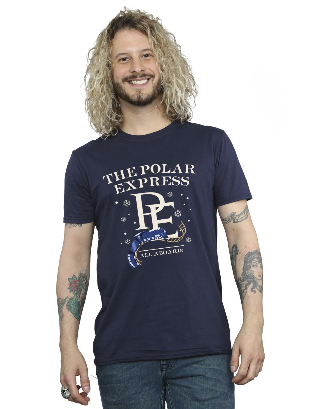 Absolute Cult Men's Navy Blue Polar Express All Aboard T-Shirt XXXX-Large
