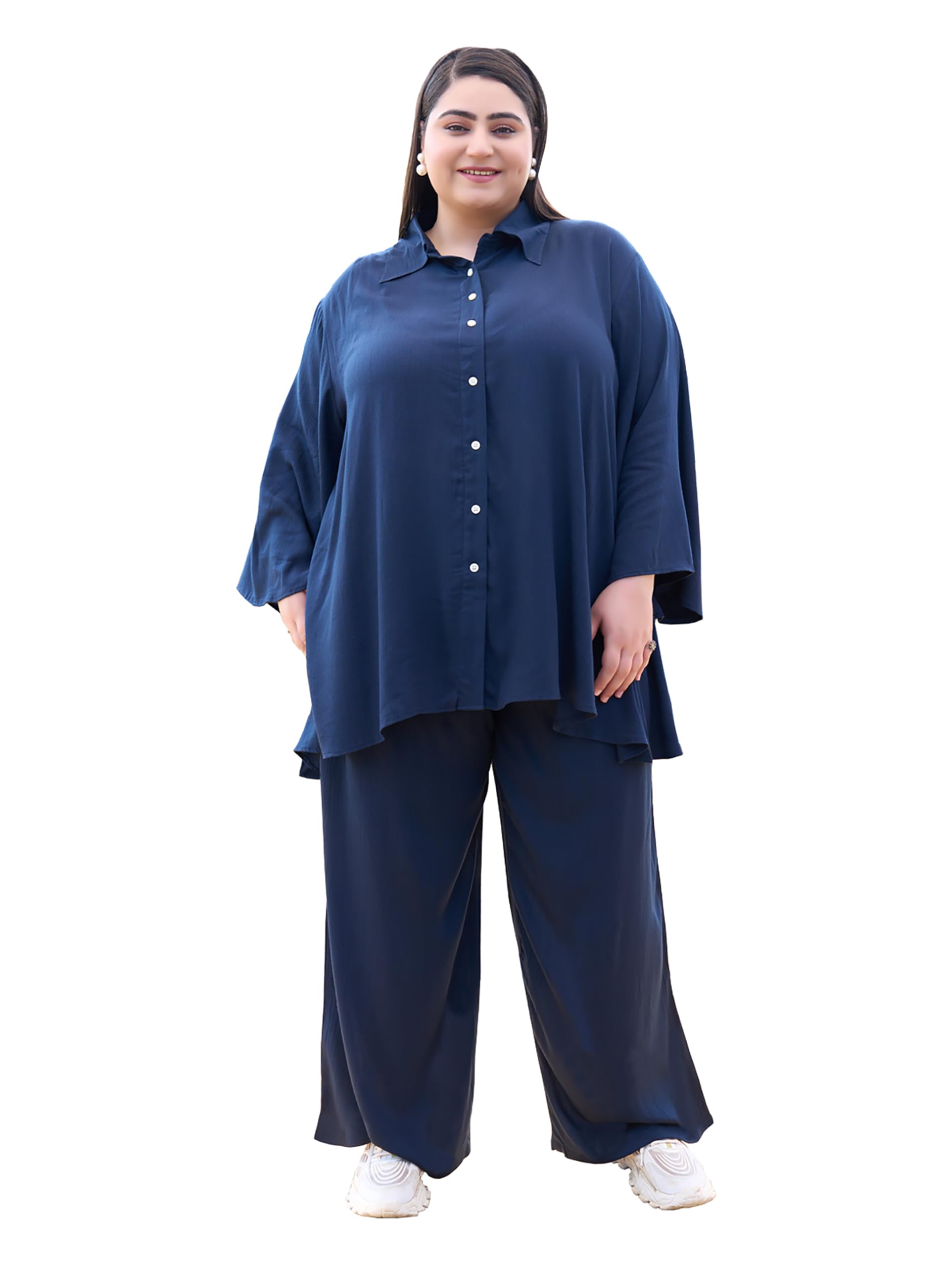 tittli Wrinkle Rayon Oversized Shirt & Palazzo Plus Size Co-Ord Set for Women | Relaxed Fit Two Piece Outfit | Casual Wear Outfit | Sizes - XXL, 3XL, 4XL, 5XL, 6XL-picture-35