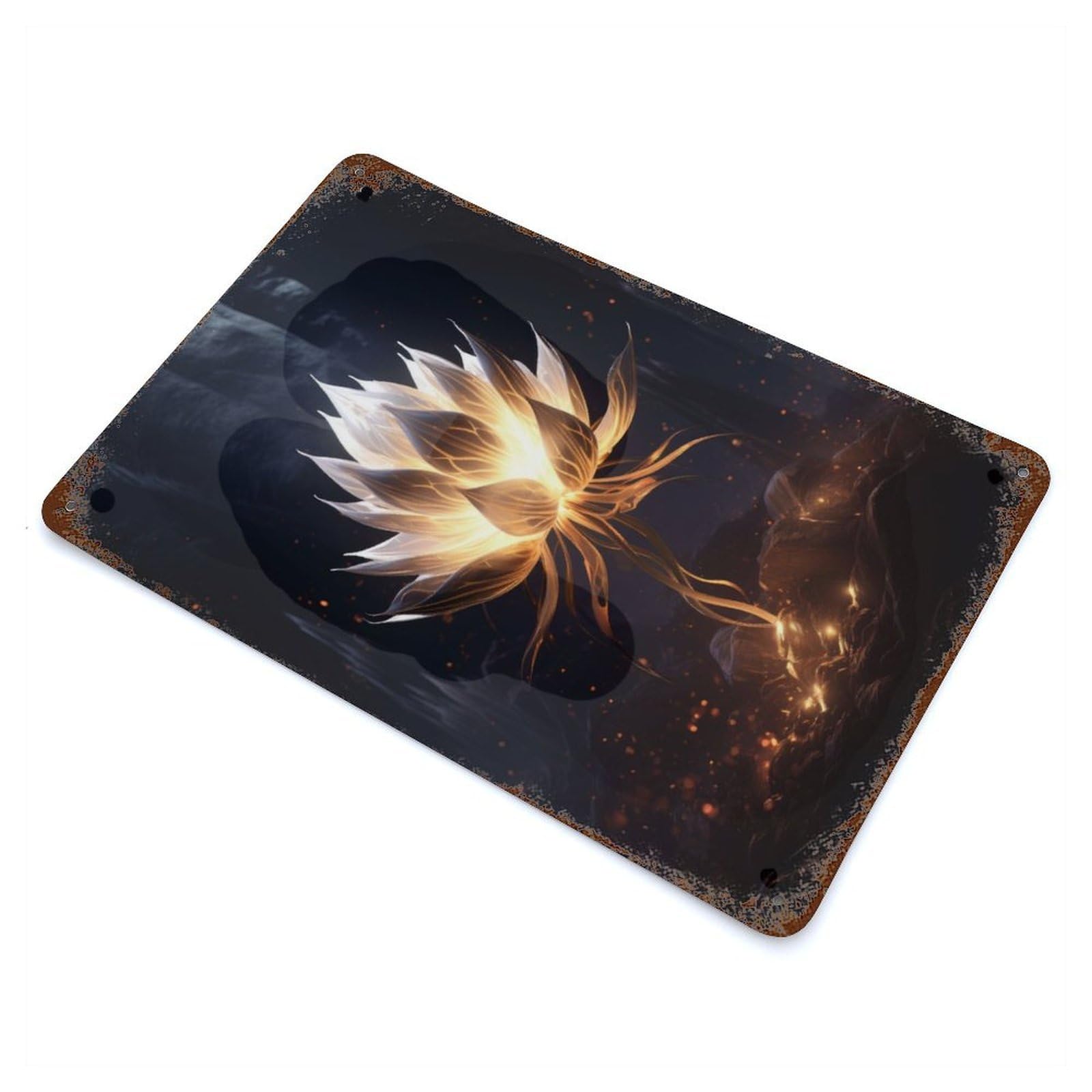 Glowing Lotus Rusty Metal Tin Sign 11.8"x7.9", for Pub, Kitchen And Man Cave Decor, Farmhouse Wall Decor
