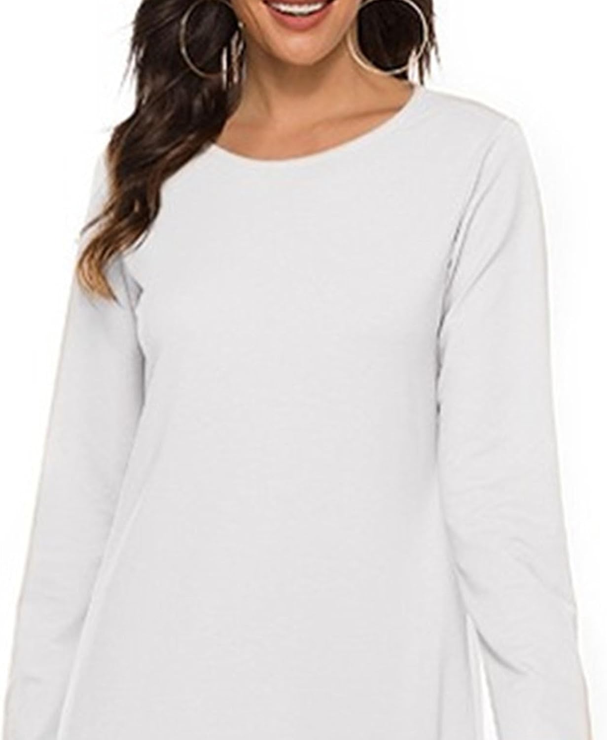 Women Round Neck Long Sleeve Dress Loose Plain Long Cotton Maxi Beach Dress Casual Solid A-Line Dress with Belt