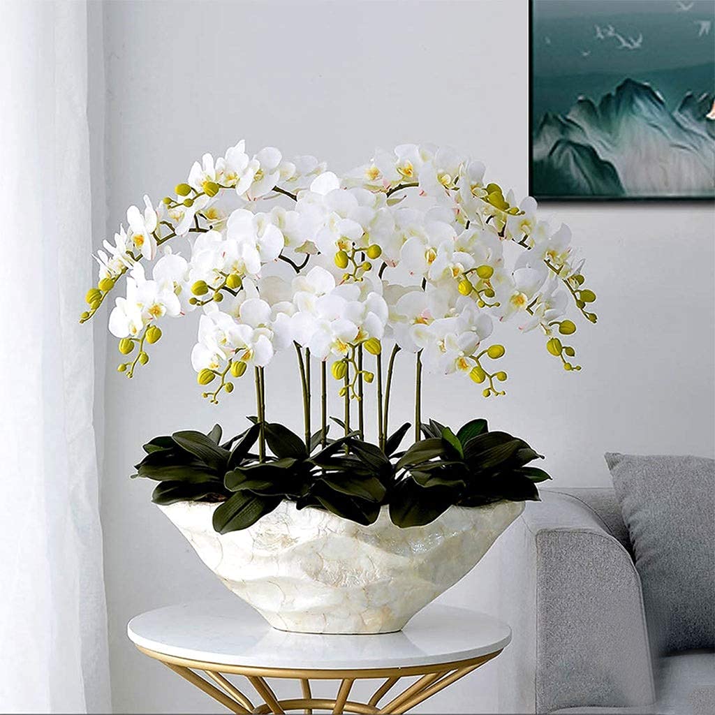 Zestaw sztucznych kwiatów, orchidea Phalaenopsis, Bonsai, sztuczne kwiaty z wazonem, 12 głów, jedwabna tkanina do dekoracji stołu, piękne dzieło sztuki