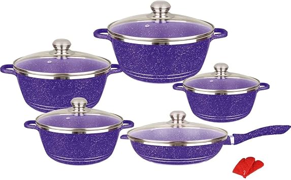 Cooking Pot, Nonstick Cookware Sets Cooking Pots and Pans with Glass Lids,Marble Coated Aluminium Home Kitchenware with Saucepans,Frying Pan,Stock Pot,10 Piece Vision Deeppu